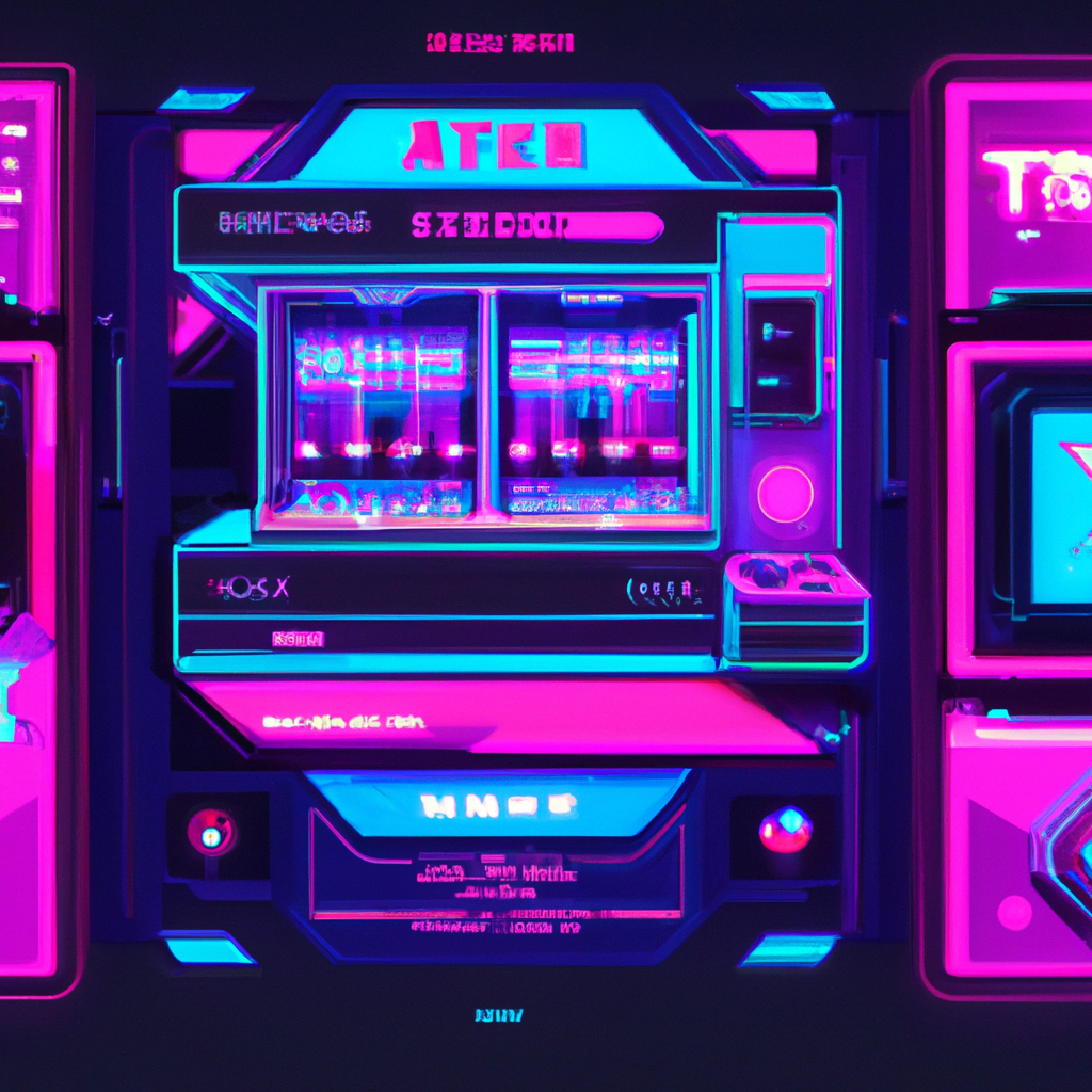 Nightbyte Arcade hero scene: neon arcade cabinet and leaderboard HUD